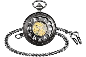 UNENDLICH U Montre de Poche mécanique Homme, Montre à poche rétro ajourée de style pétale, à Cadran en chiffres romains, Mouvement creux, Montre de poche en acier inoxydable allié, Cadeau de Noël Anniversaire