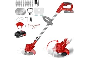 ROYALSWILL 21V Grass Trimmer Electric Cordless Strimmer with Battery, Red Lawn Mower, Pruning Cutter Garden Tools, Telescopic Lightweight Weed Hedge Trimmer Edge Trimmer for Garden Clearing Weeds Flower Trees