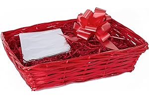 GREEN LEAVES Red Wicker Basket For Hampers Make You Own Gifts Hamper Kit Birthday Christening Wedding Gift Hampers (Red)