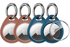 UNBREAKcable Protective Case for AirTags, [4-Pack] AirTags Loop Holder, Scratch-Resistant and Lock Design Scratch Protection Keychain, TPU Case for Keys, Bags, Luggage and Pet Collar (Brown&Blue)