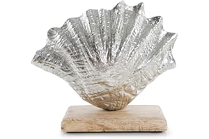 Logbuch-Verlag Conchiglia decorativa regalo mediterraneo metallo e legno – Figura decorativa bagno decorazione argento viaggio 18 cm