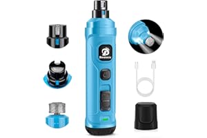 Bousnic Lima Unghie Cani - Tagliaunghie per Cani Elettrico con 2 luci LED Ricaricabile Silenziose con Vibrazioni Ridotte a 2 velocità Professionale per Cani e Gatti di Taglia Piccola Media e Grande