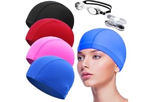 Qaestuan 4 st poolhatt, med simglasögon, unisex simmössa, elastisk badmössa, pool badmössor, mjuka och bekväma, för långt och