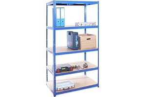 G-Rack Garage Shelving Units - 180H x 90W x 60L cm - 1 Bay Heavy Duty Racking - 5-Tier Shelves for Storage with 875 kg Capacity (175 kg per Shelf) - Adjustable Shelf for Workshop, Shed, Office - Blue