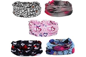 Freesiom Lot de 5 Cache Cou Col Bandana Elastique Bandeau Visage Foulard Homme Femme Moto Anti Pollution Respirant Vintage Multifonction Serre-tête Cagoule Sport Cyclisme Vélo Course Cadeau