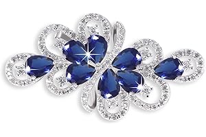 DEYANSE Hanie Brooches for Women Ladies, Silver White Gold Plated Pins with 5A White/Blue Cubic Zirconia, Flower Shape Gift for Girlfriend Wife on Party Wedding, Luxury Pins on Sweater Coat Evening Dress