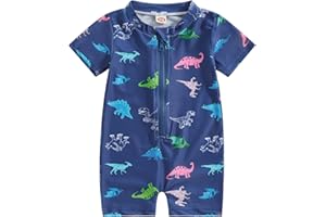Vioyavo Toddler Boys Rash Guard Swimsuit Rompers Zipper Short Sleeve Whale/Dinosaur Print Kids Bathing Suit Baby Swimwear