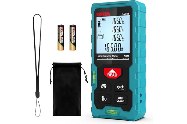 Télémètre Laser Mètre Laser 50M Numérique avec 2 Niveaux à Bulle,Mesure de Longeur Surface Volume Pythagore Kiprim LD50E