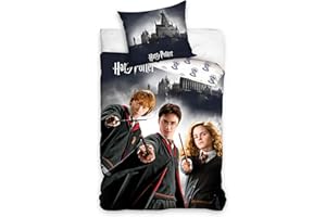 MTOnlinehandel Juego de ropa de cama de Harry Potter de 135 x 200 cm, 80 x 80 cm, ropa de cama infantil para niñas y niños, personajes principales de Hogwarts Hermione, Harry & Ron, 100% algodón