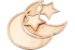 WILLBOND 2 Sets Ramadan Wood Tray Moon Wooden Star Tableware Eid Mubarak Party Serving Tableware for Breakfast Dinner Dessert Pastry Display Holder Decoration Ornament
