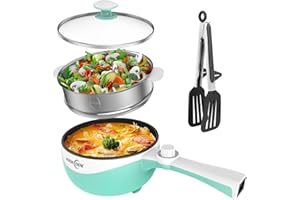 ‎AUDECOOK Audecook Elektrische Hot Pot mit Dampfgarer, 1.7 L/20cm Elektrischer Bratpfanne Hotpot Topf Antihaft Mini Elektropfanne, Multikocher für Wohnheim Ramen, Steak (H (grün/1,7 l mit Dampfgarer))