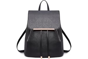 Miss Lulu Zaino Donna, Shell con Coulisse Borsa Zainetto Nero, Zaini Elegante PU Pelle Impermeabile, Medio Antifurto Scuola Lavoro Viaggio Università