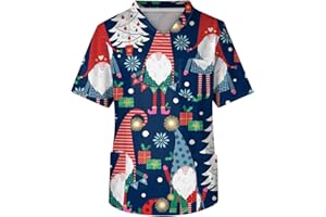SHZFGUI Herren Kasack Berufsbekleidung mit Weihnachtsmotiven, Lustiges Weihnachts T-Shirt für Herren, Pflege Kleidung für Ärzte, V Ausschnitt, Große Größen, S-5XL