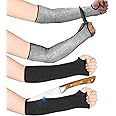 2 Pairs Cut Resistant Sleeves With Thumb Hole, Level 5 Slash Resistant Safety Arm Protector, Gardening Guard Sleeves Prevent Scrapes Scratches Skin Irritations for Thin Skin And Bruising (Black+Gery)