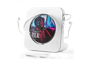 MAITE Lettore CD con trasmettitore Bluetooth, lettore CD Bluetooth portatile con timer, copertura antipolvere, radio FM/porta USB/AUX, lettore musicale domestico con telecomando, auricolare a filo