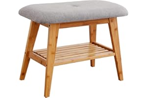 SOBIBO Shoe Rack Bench, Bamboo Entryway Bench, Organizer with 2 Tier Storage, Simple Style, Good Load Bearing, Ideal for Entryway Hallway Living Room,(Nature, 60cm)