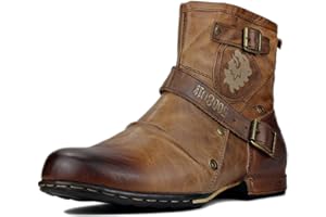 COWSDELLA Stivali da uomo in pelle con suola in gomma Stivali da Moto da Motociclista Cowboy con cerniera Chukka Stivaletti Classico CD-5008-1-D