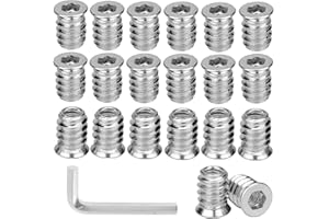 FRYPAY Insert Fileté Bois M8 x 15mm, Insert Fileté Metal avec Clé Allen, Insert a Visser Insert Écrous à Visser Fileté, Manchons à Visser Vis Tête Insert Bois