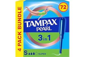 Tampax Pearl Super Tampons With Applicator, 72 Tampons (18 X 4 Packs), Leak Protection and Discretion