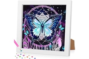 Lxmsja Diamond Painting Enfant avec Cadre, 5D DIY Diamond Painting Papillon, Broderie Diamant Kit Complet, Peinture Diamant Enfant Filles Adultes Cadeau Fille 8-12 ans Décoration 18x18cm