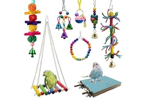Bebester Bird Chewing Toys, 8Pieces Bird Parrot Toys Bird Hanging Bell Toy Hanging Colorful Swing Chewing Toy Bells, Ladder Swing for Small Parrots, Macaws, Parakeets, Conures, Cockatiels, Love Birds