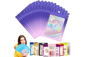 YAAVAAW Folienbeutel mit Druckverschluss, geruchsdicht, Mylar, holografische Verpackung, wiederverwendbar, transparent, 7x10 cm, für Lebensmittel, Schmuck, Elektronik, Violett, Rosa, 100 Stück