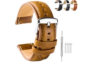 Spolife Leather Watch Straps for Men, Genuine Leather Watch Straps With Stainless Buckle,Quick Release Watch Strap, Replacement Watchbands 16mm 18mm 19mm 20mm 22mm(Watch Strap Pins,Watch Strap Tool)