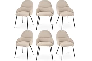 Goeurvant Dining Chairs Set of 6,Modern Kitchen Chairs with Metal Legs and Curved Backrest,Polyester Armchairs for Living Room,Dining Room,Restaurant,Beige