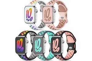 Dirrelo Zestaw 5 pasków sportowych do zegarka Apple Watch 49 mm, 45 mm, 44 mm, 46 mm, 42 mm, 41 mm, 40 mm, 38 mm, dla mężczyzn, miękki, oddychający, silikonowy pasek do zegarka Apple Watch serii 10,