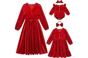 Odizli Damen Mädchen Baby Elegant Herbst Winter Langarm Samt Mutter Tochter Kleid