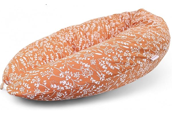 HOBEA-Germany Coussin d'allaitement 190 cm x 76 cm XXL Coussin de Grossesse Coussin pour Dormir sur Le côté avec Housse en Coton Biologique (Fleurs Sauvages Rouge Rouille)