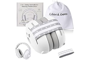 Lilian&Gema 2 in 1 Cuffie Neonato Antirumore -25dB,Protettori acustici per neonati, archetto regolabile, antiscivolo e antistress, protezione acustica ideale per neonati fino a 48 mesi