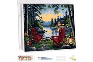 MEIYUDA Dipingere con i Numeri Adulti con Telaio Lago, Kit di Pittura a Olio su Tela Fai-da-Te con Pennelli Pittura a Pigmento Acrilico Disegno, Decora la Casa Regalo 40x30cm