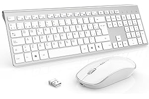 JOYACCESS Teclado y Ratón Inalámbrico y Recargable - Teclado Ultrafino, Compacto y Portátil - Raton Compacto, Ergonómico y Silencioso para PC/Laptop(Español QWERTY)-Plata Blanco