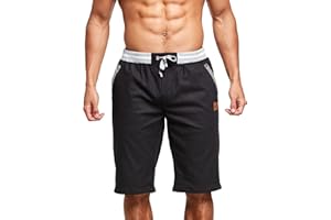 JustSun Mens Cotton Casual Shorts Elastic Waist Pockets