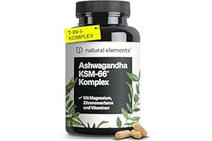 ‎NATURAL ELEMENTS natural elements Ashwagandha Komplex – 600mg pro Tagesdosis – 120 Kapseln – mit KSM-66, Zitronenverbene, Magnesium, Folsäure und Vitamin C, B6 und B12 – hochdosiert & vegan – laborgeprüft