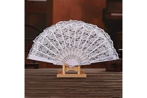 Dusenly White Hand Held Fans Lace Folding Fan Women Spanish Hand Fan Lace Fans for Wedding Party Costume Decoration