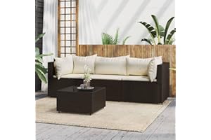 Festnight 4-TLG. Set balkonmöbel Kleiner, Balkon Lounge Klein, Rattan Gartenmöbel Set, Garten Loungemöbel Set, Loungemöbel Terrasse, Balkonmöbel, Gartensofa mit Kissen Braun#4