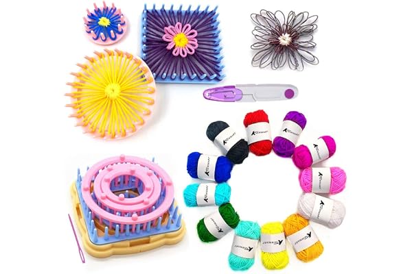 Métier à Tisser Tricotins à Fleurs,8 pièces Fabricant de Fleurs de Tissage Métier à Tricoter Tisserand - avec Aiguille (Fil + Ciseaux)