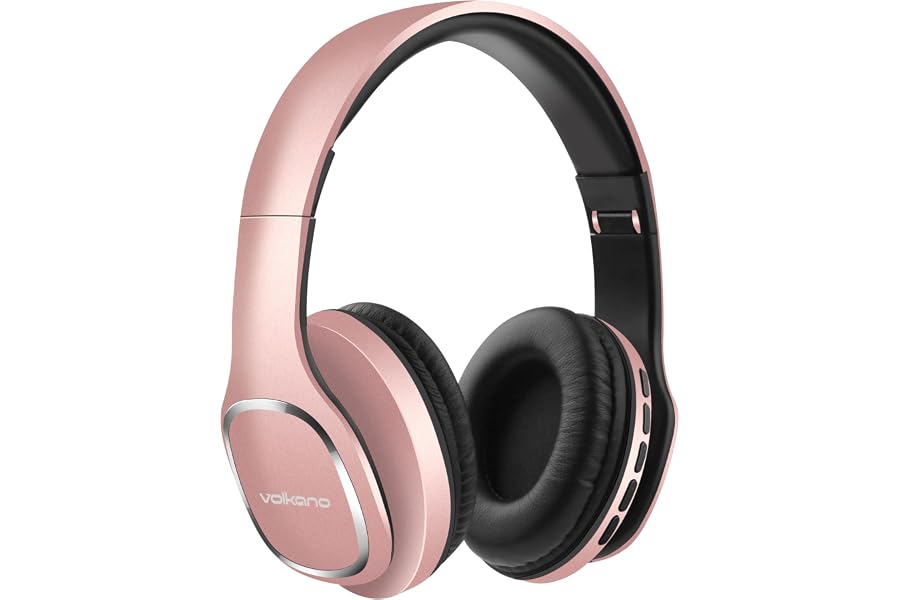 Volkano Phonic Bluetooth Headphones - 75Hr Battery, Rose Gold | USB-C Charging, Built-In FM Radio, SD Card Slot, 10m Bluetoot
