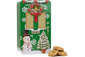 THE SILVER CRANE CO. Green Christmas Door Gift Set - Novelty Christmas Biscuits Gift Set Tin Filled with Fancy Chocolate Chip Cookies - Luxury Tins of Biscuits for Women and Men, English Gifts & Presents for Food Lovers