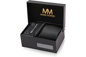 MASSI MORINO Cravate Homme - avec mouchoirs de poche, boutons de manchette et Pinces à cravates | Coffret cadeau | Accessoires de Fete de Mariage