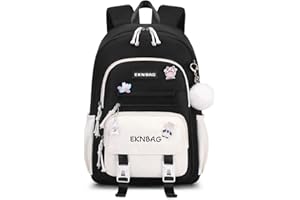 Tanou Tornister szkolny dla dziewcząt, 20 litrów, plecak na uczelnię, Kawaii z wisiorkiem, lekka nylonowa torba szkolna dla dzieci w wieku 7-14 lat, czarny