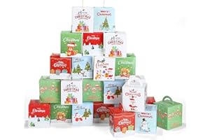 GWHOLE 24 sztuki pudełek na prezent bożonarodzeniowy z uchwytem, małe pudełko prezentowe pudełko prezentowe karton do napełniania ciasteczek, prezentów, dekoracji bożonarodzeniowych