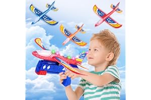 KIMIGO Aereo Polistirolo per Bambini 3-10 Anni con Pistola Catapulta e Aliante - Aeroplano Giocattolo Sicuro da Esterno, Gioco Interattivo Regalo Bambini 6 Anni