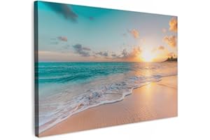 MuchoWow© Quadro Camera Da Letto 120x80 cm Quadri Soggiorno Decorazione Parete Quadri Moderni Su Tela Stampe Foto Con Cornice Quadretti PosterTramonto - Spiaggia - Mare - Estate - Blu