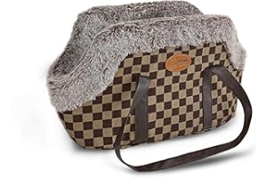 PATAM Borsa per Cane e Gatto, Tracolla-Trasportino per Piccoli Animali – Borsa da Viaggio con Interno in Caldo Pile, Chiusura con Bottoni – Travel Scacchi, 42x26x27 cm