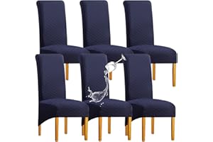 SHENGYIJING Large Chair Covers for Dining Room, Stretch Spandex Jacquard High Back Chair Slipcovers Washable Removable Soft Parsons XL Dining Chair Seat Protector Set of 6, Navy Blue