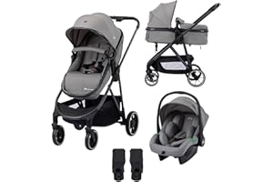 Bebeconfort Breeze Trio, Baby Kinderwagen 3 in 1 mit Kindersitz, 0-22 kg (0-4 Jahre), Reversibler & Leichter Kinderwagen Set, i-Size Kindersitz, Kompakter Faltmechanismus, Mineral Grey