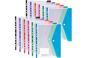 JAAOYOO Plastic Wallets A4 Punched Pockets, 12 Pack Expandable Poly Pockets A4, Plastic Sleeves for Document Filing, Waterproof, Stationary Supplies for School, Office, Home, Travel